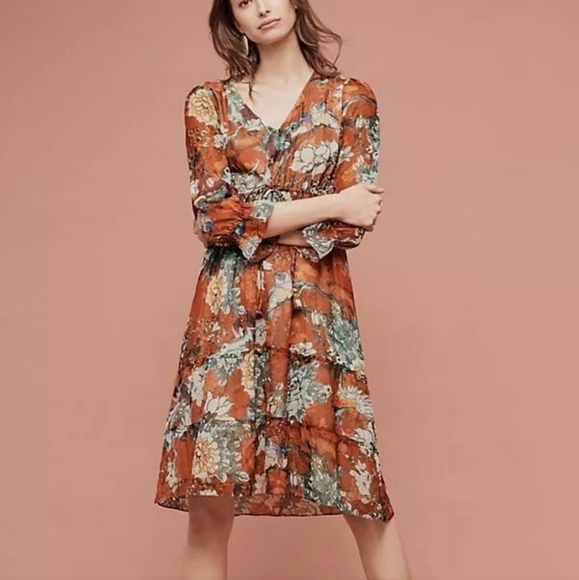 Anthropologie *HEMANT & NANDITA* ZERI PEASANT MIDI DRESS - Picture 1 of 11